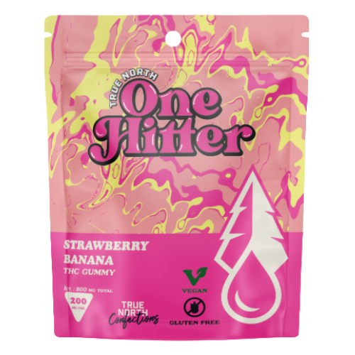 Photograph of product: True North Collective Strawberry Banana Vegan One Hitter Gummy 200mg TH-oui