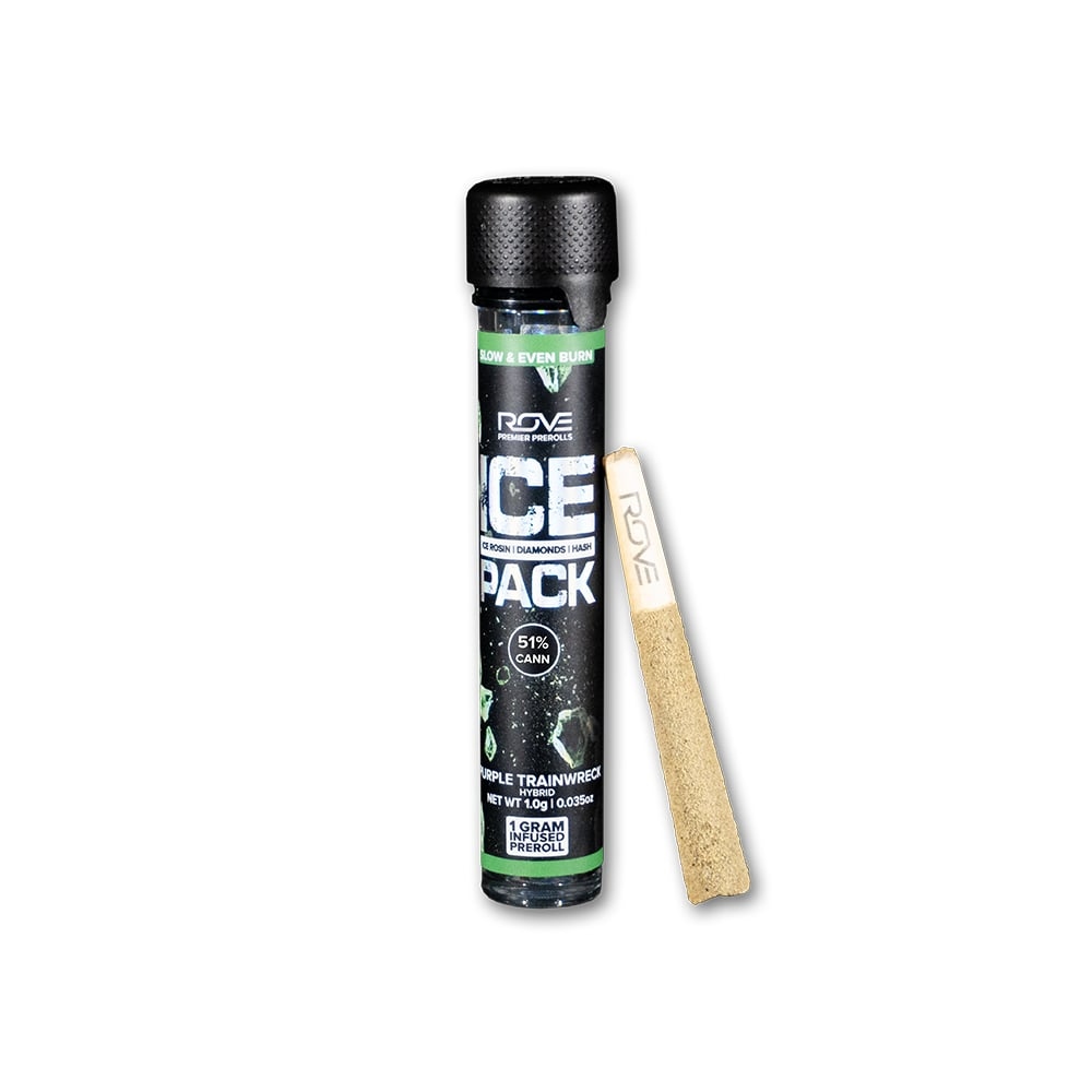 Photograph of product: Purple Trainwreck Ice Pack Rosin Diamond Infused Pre-roll | 1g