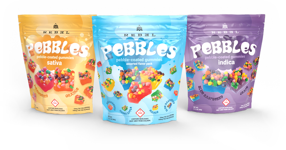 Photograph of product: Pebbles 100mg Gummies HYBRID