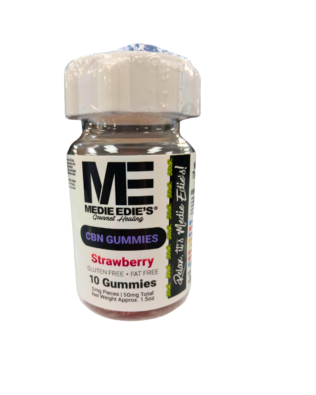 Photograph of product: CBN Medie Edie's 50mg (10x5mg) Sour Gummies Strawberry