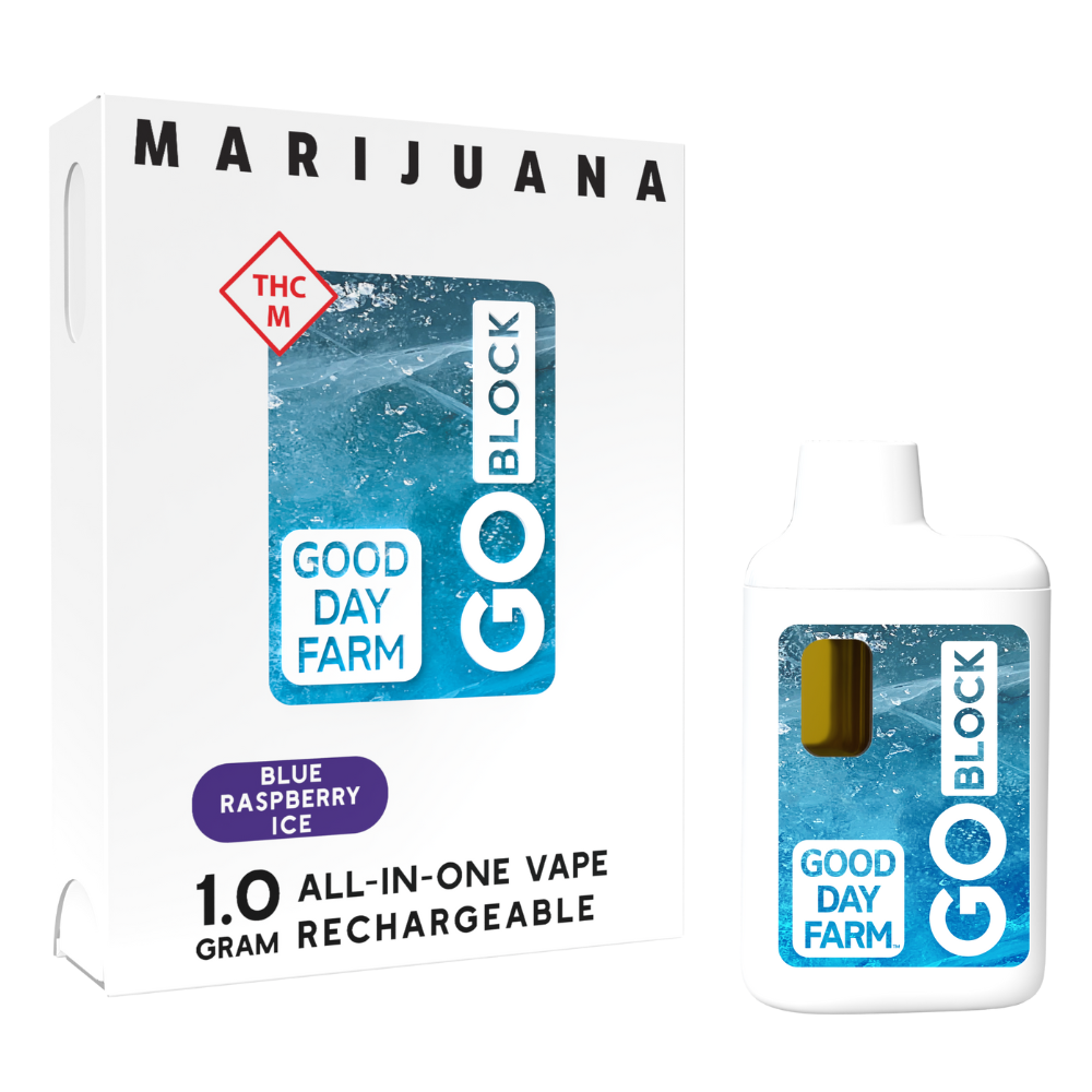 Photograph of product: Good Day Farm - GO Block - Blue Raspberry Ice - Distillate All-In-One Cartridge