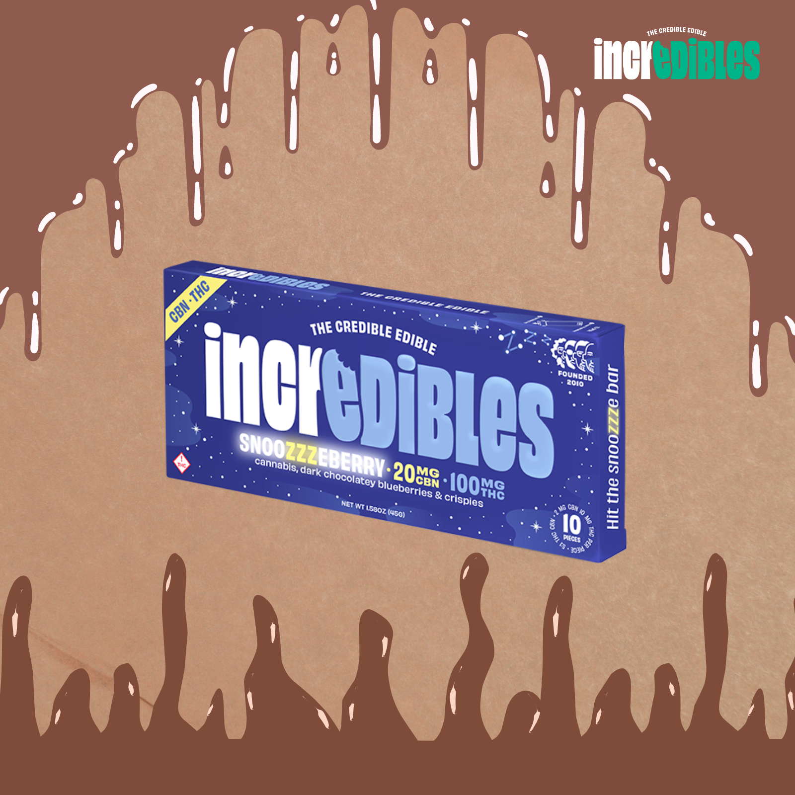 Photograph of product: Incredibles Chocolate | Snoozzzeberry | 120mg (5:1 TH-oui:CBN)