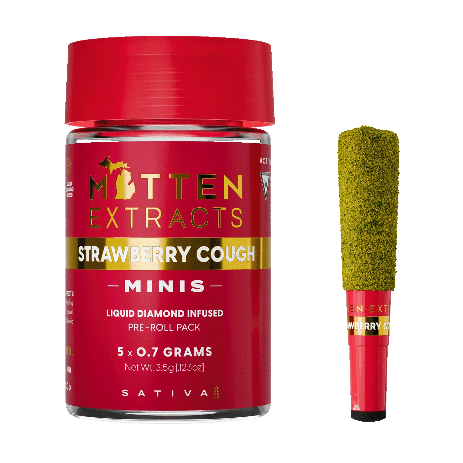 Photograph of product: Mitten Extracts - Infused Pre-Roll (5 Pack) - Strawberry Cough