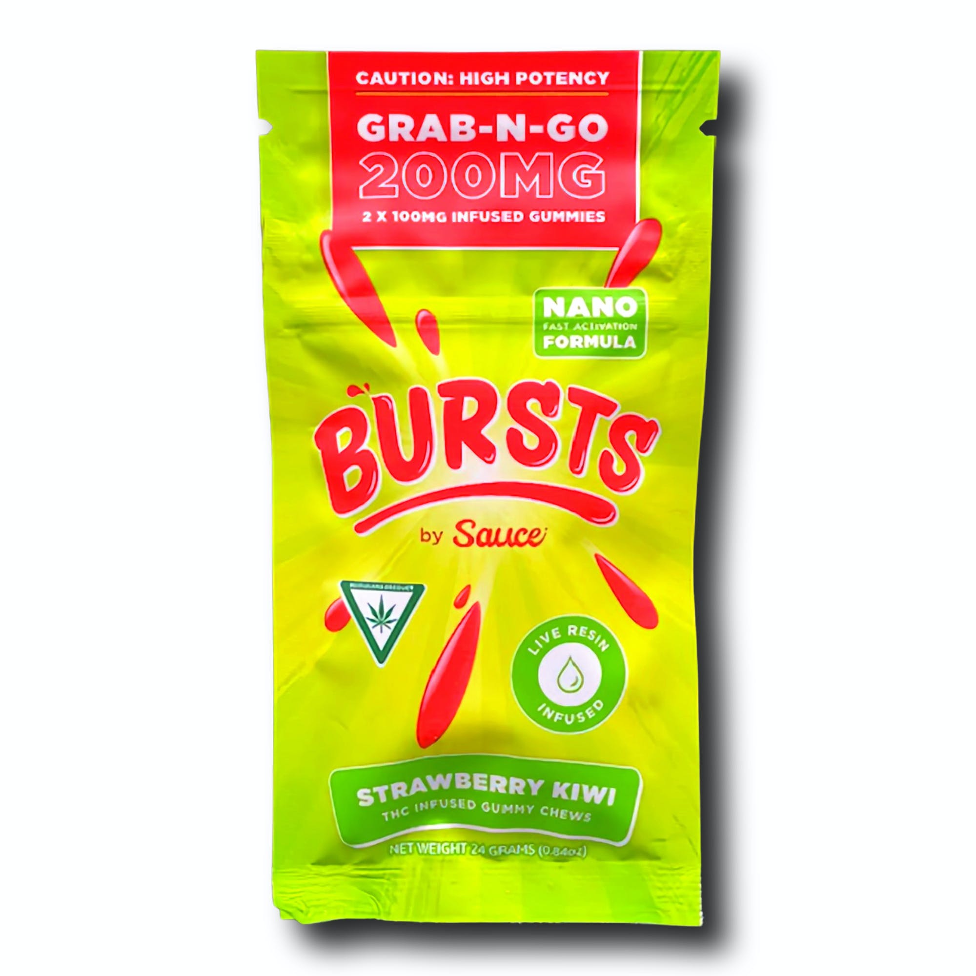 Photograph of product: SAUCE BURSTS | STRAWBERRY KIWI - LIVE RESIN GUMMIES | 200MG