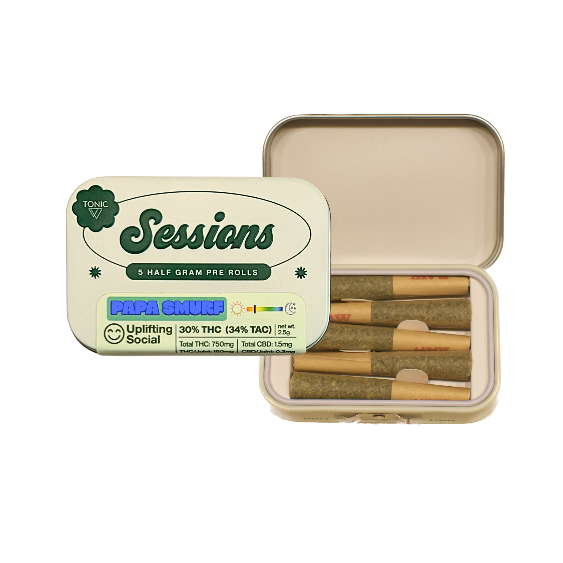 Photograph of product: Tonic I Papa Smurf I Sessions Pre-roll I 5pk
