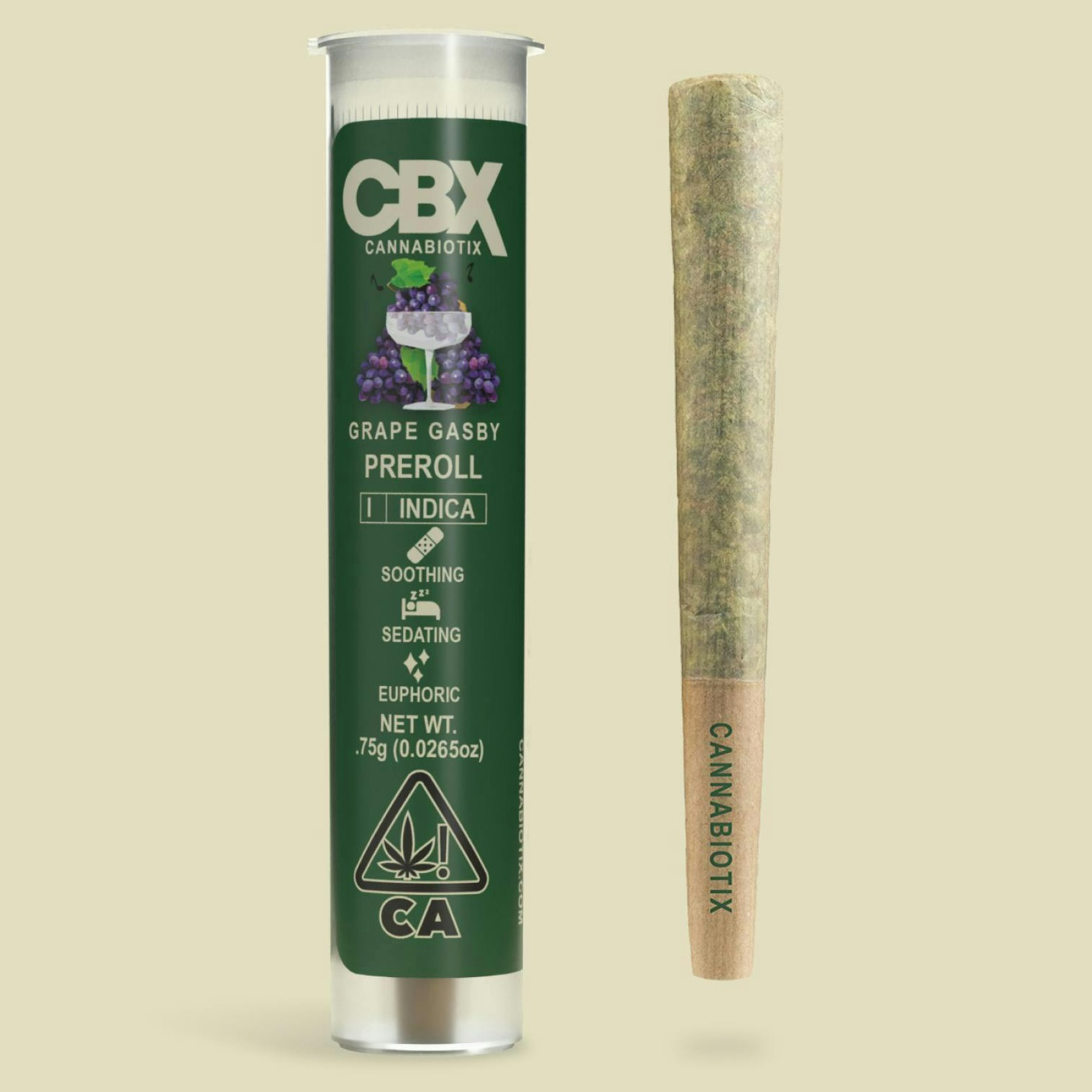 Photograph of product: CBX, 0.75g Pre-Roll (I), Grape Gasby