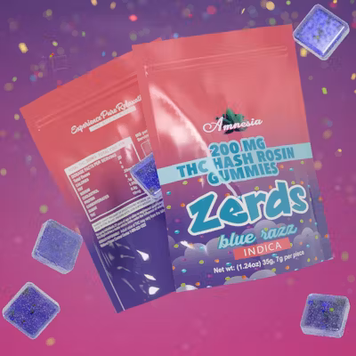 Photograph of product: Amnesia - Zerds au chocolat Rosin Gummies - (200mg) - Oui'd - **BLUE RAZZ** (4/$20)