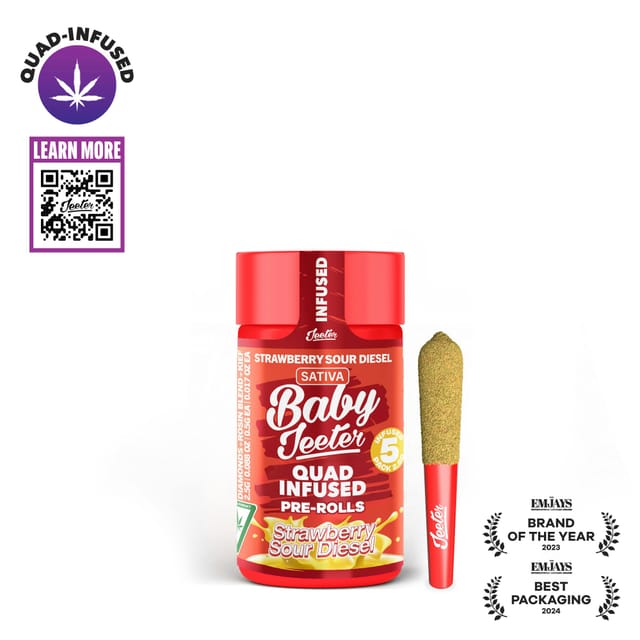 Photograph of product: 5pk 2.5g Strawberry Sour Diesel- Baby Quad Infused - 