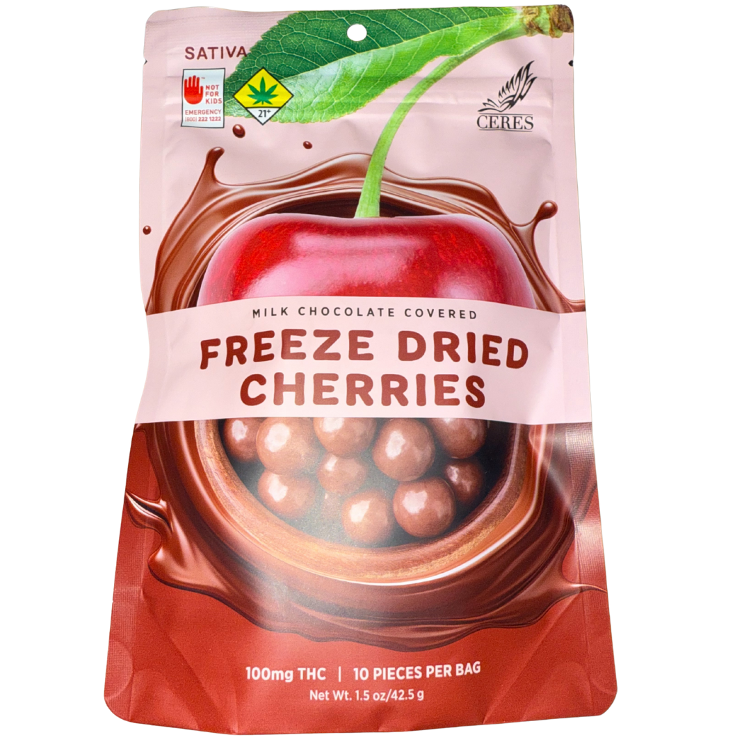 Photograph of product: Ceres Milk Chocolate Freeze Dried Cherries Oui'd 100mg