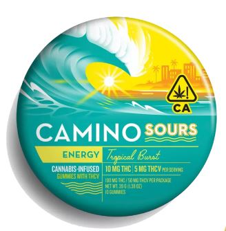 Photograph of product: Camino Sours Tropical Burst TH-ouiv 2:1 Gummies (10 X 2:1mg)