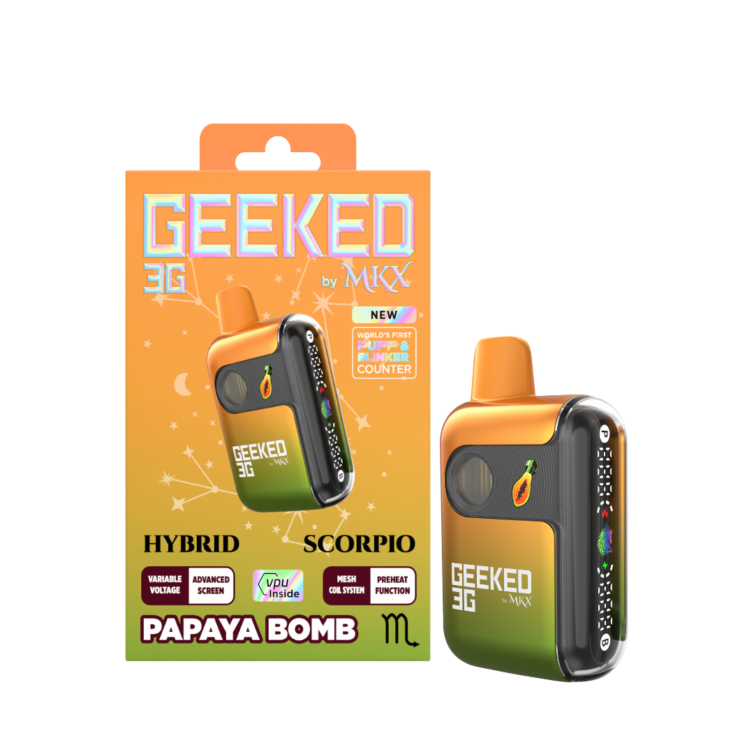 Photograph of product: Geeked by MKX - Papaya Bomb Scorpio Disposable 3g | 2/$50