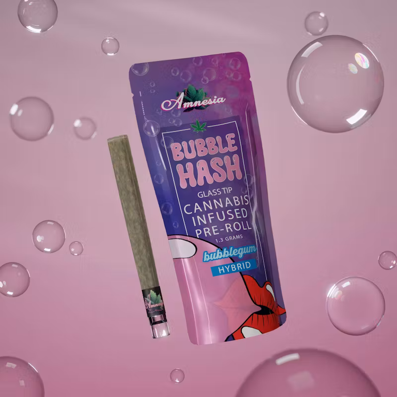 Photograph of product: Amnesia - Bubble au chocolat Glass Tip Infused Preroll - (1.3g) - Hybrid - **BUBBLEGUM** (2/$20)