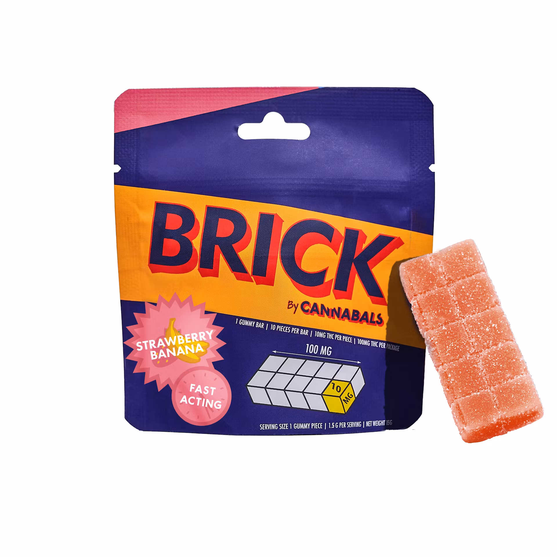 Photograph of product: Cannabals - Brick - Strawberry Banana - Single Mega Gummy