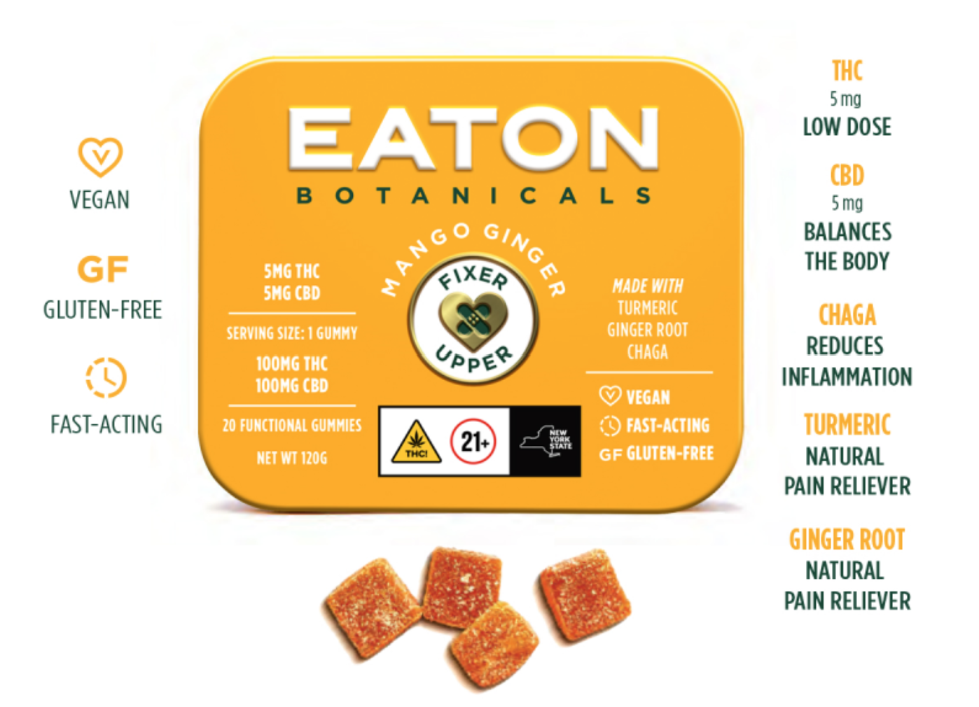 Photograph of product: Eaton - Fixer Upper Mango Ginger Gummy - 5mg 20pk