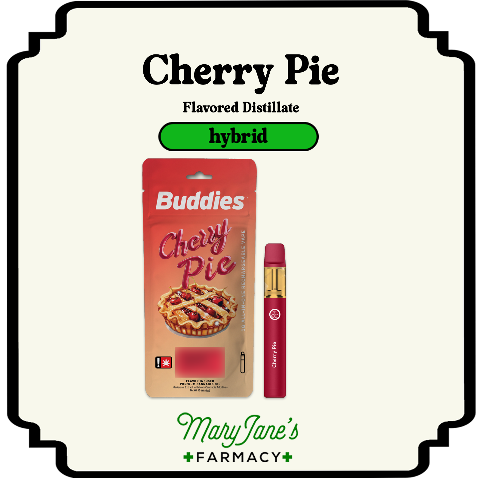 Photograph of product: Cherry Pie Flavored Distillate All-In-One Rechargeable Vape | 1g