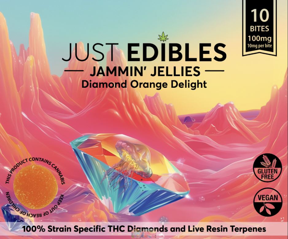 Photograph of product: Just Edibles Jammin' Jellies Orange Diamond 100mg 10pk