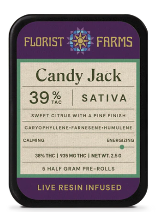 Photograph of product: FLORIST FARMS | CANDY JACK | INFUSED PRE-ROLLS 2.5G(5PK)