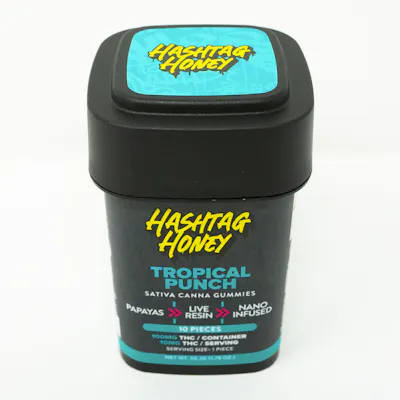 Photograph of product: au chocolattag Honey | Gummies | Tropical Punch | Live Resin | 10mg | 10 Pack | 100mg | Oui'd
