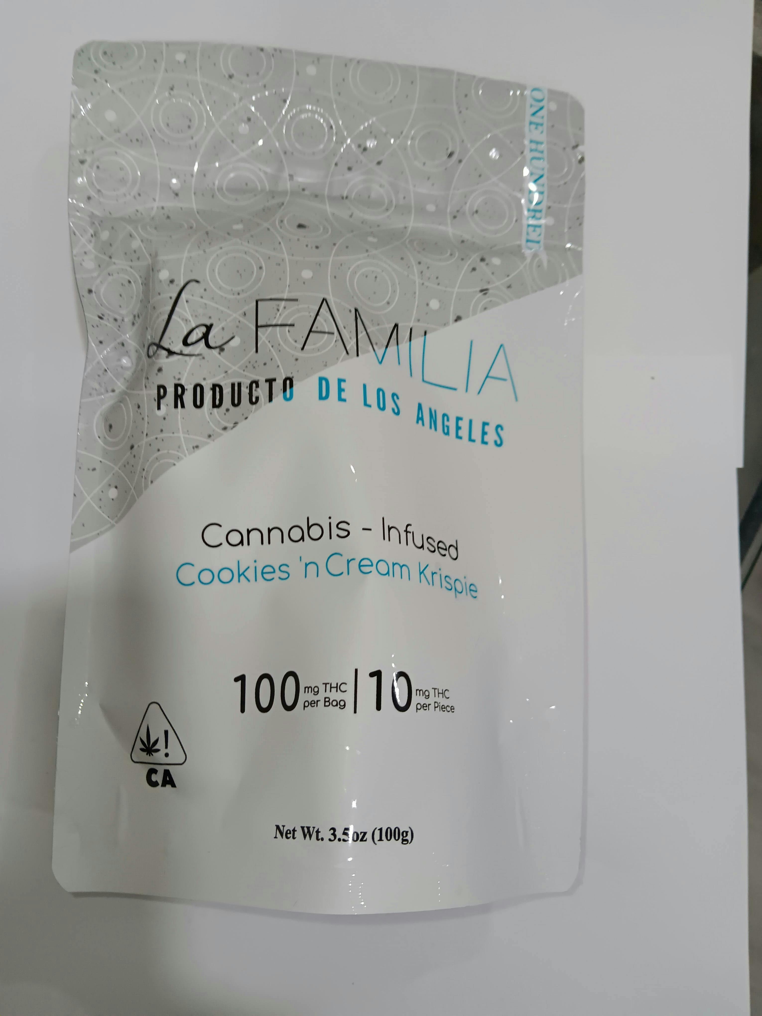 Photograph of product: La Familia - Cookies 'n Cream Krispies 100mg