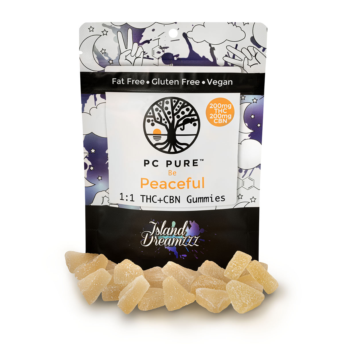 Photograph of product: Pc Pure   Be Peaceful 1:1 Thc+Cbn Gummies   Island Dreamzzz