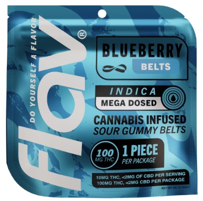 Photograph of product: Flav | Blueberry | Mega Belt | Oui'd | 100mg | Gummy