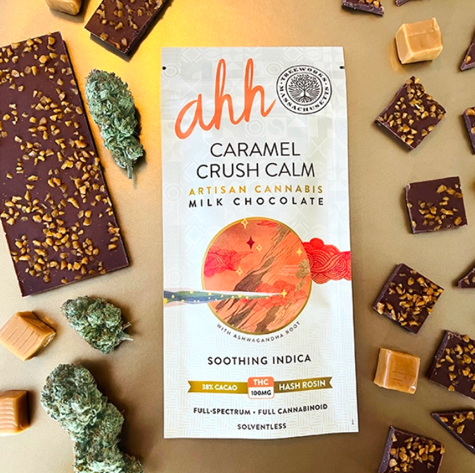 Photograph of product: Ahh Caramel Crush Rosin Milk Chocolate Bar 100mg