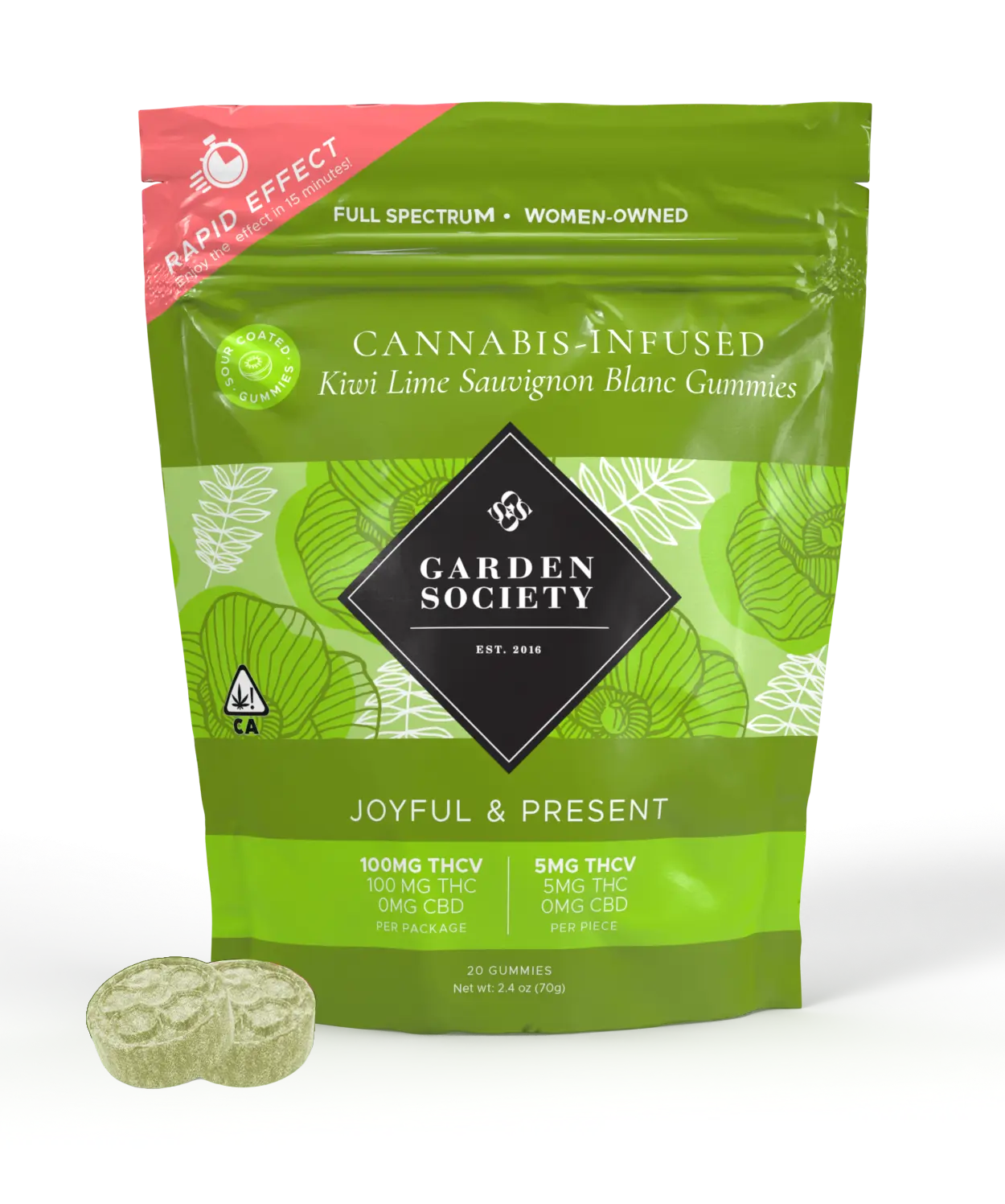 Photograph of product: Garden Society - Kiwi Lime Sauvignon Blanc 1:1 TH-oui TH-ouiV 20pk - Gummies 100mg