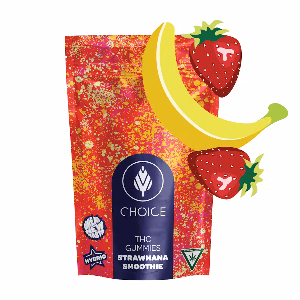 Photograph of product: CHOICE | Edible | Gummies | Strawnana Smoothie | 100mg
