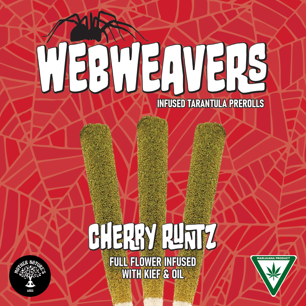 Photograph of Product: Nom Nom Webweavers Cherry Runtz 1g Kief-Covered Infused Preroll