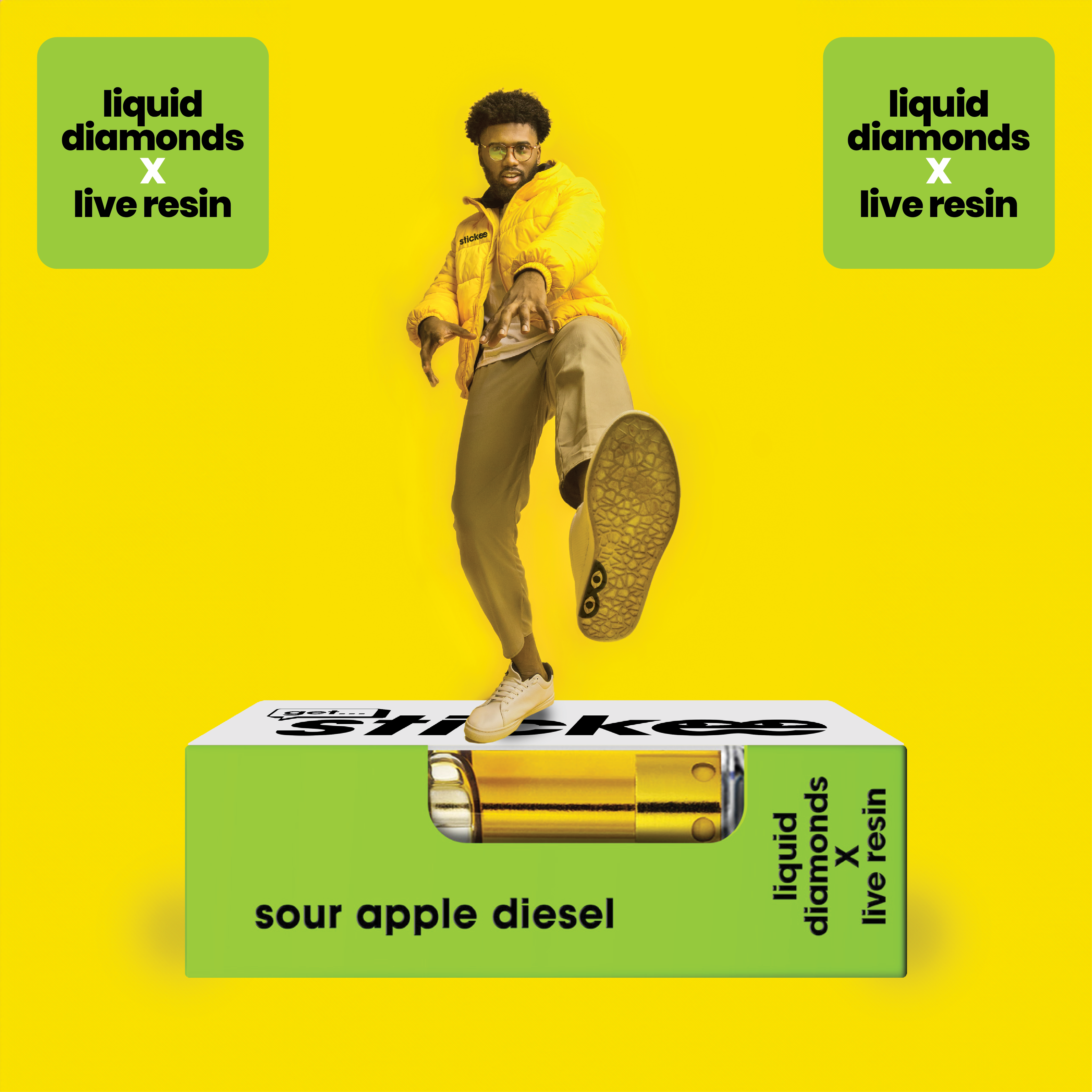 Photograph of product: TICKEE | Sour Apple Diesel | 1G | Liquid Diamonds + Live Resin 510 Vape Cart