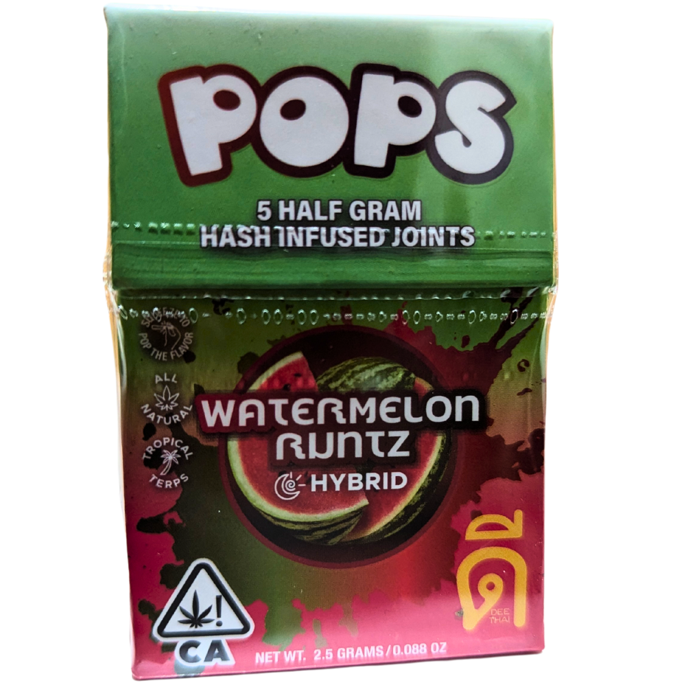 Photograph of product: Dee Thai Pops au chocolat Infused Prerolls 5pk 2.5g - Watermelon Runtz (H)