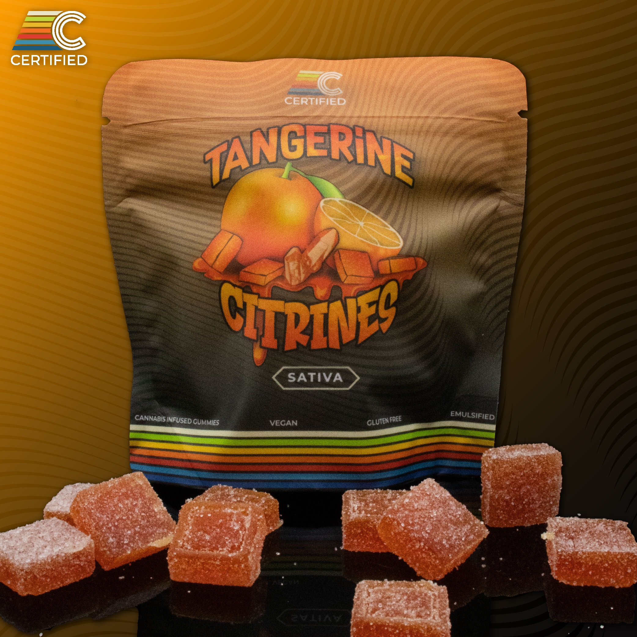 Photograph of product: Certified Cultivators | Tangerine Citrines 10pc | 100mg Gummies