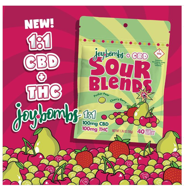 Photograph of product: Sour Blend Joybombs | 1:1 | Small Candy Chews | 40pk | Root & Bloom