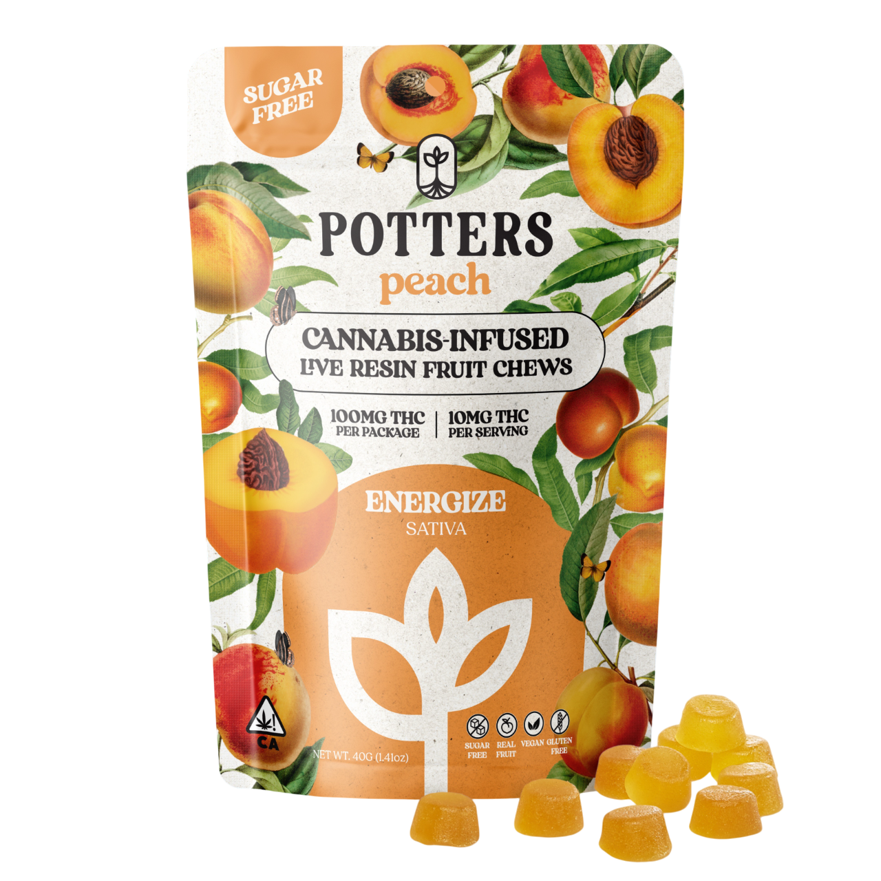 Photograph of product: PEACH 100MG LIVE RESIN 10 PACK FRUIT CHEWS