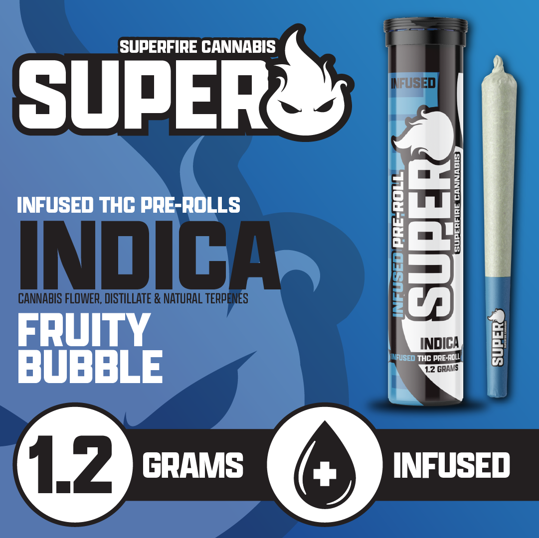 Photograph of product: SuperFire 1.2g Infused Pre-Roll - Fruity Bubble