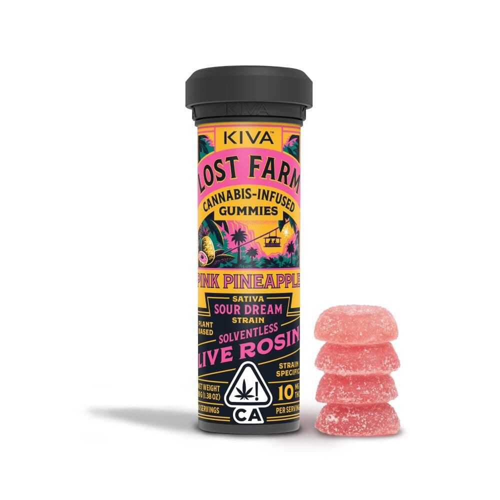 Photograph of product: Pink Pineapple Sour Dream Rosin Lost Farm Gummies