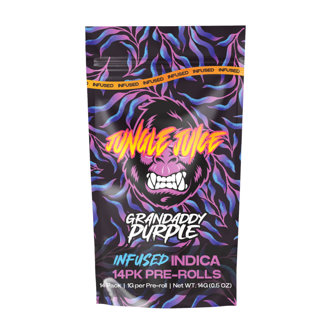 Photograph of product: Jungle Juice | Grandaddy Purple Infused Pre-Roll Pack | 14x1g | 14g