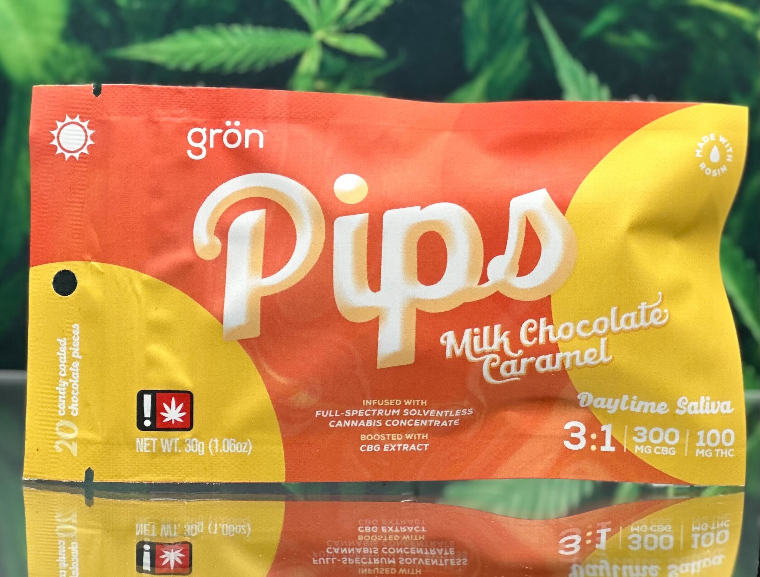 Photograph of product: Chocolate | 3:1 Milk Chocolate Caramel Pips CBG/TH-oui | 20-Pack 300mg:100mg