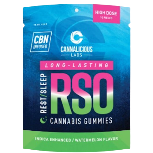 Photograph of product: Watermelon 200mg Rest RSO  Gummies By Cannalicious