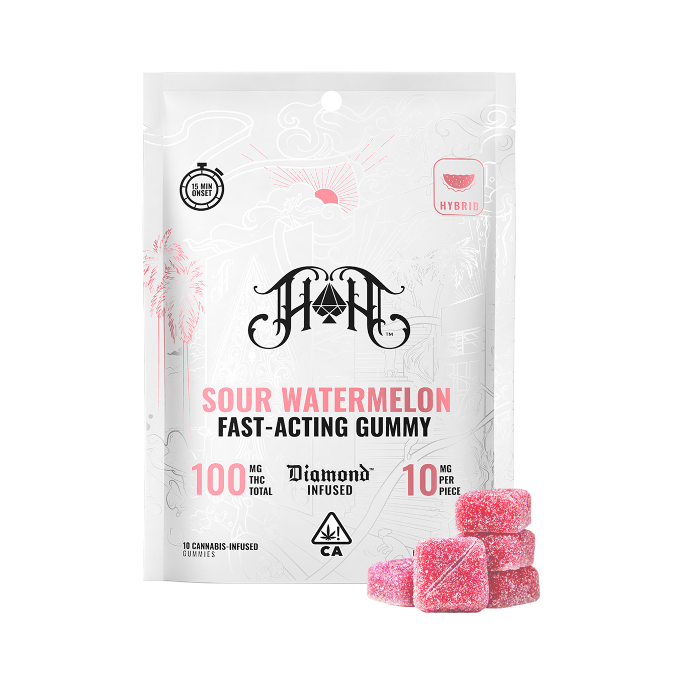 Photograph of product: Heavy Hitters - Sour Watermelon - 100mg - 10ct Fast Acting Gummies