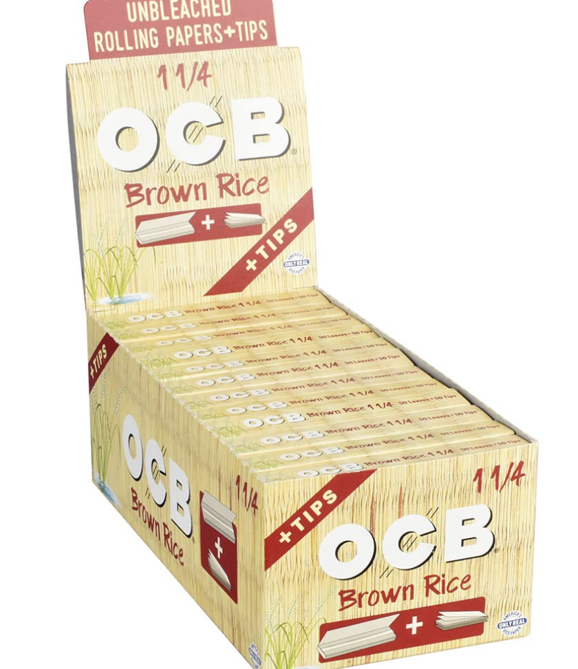 Photograph of product: OCB Brown Rice 1 1/4 Rolling Papers + Tips