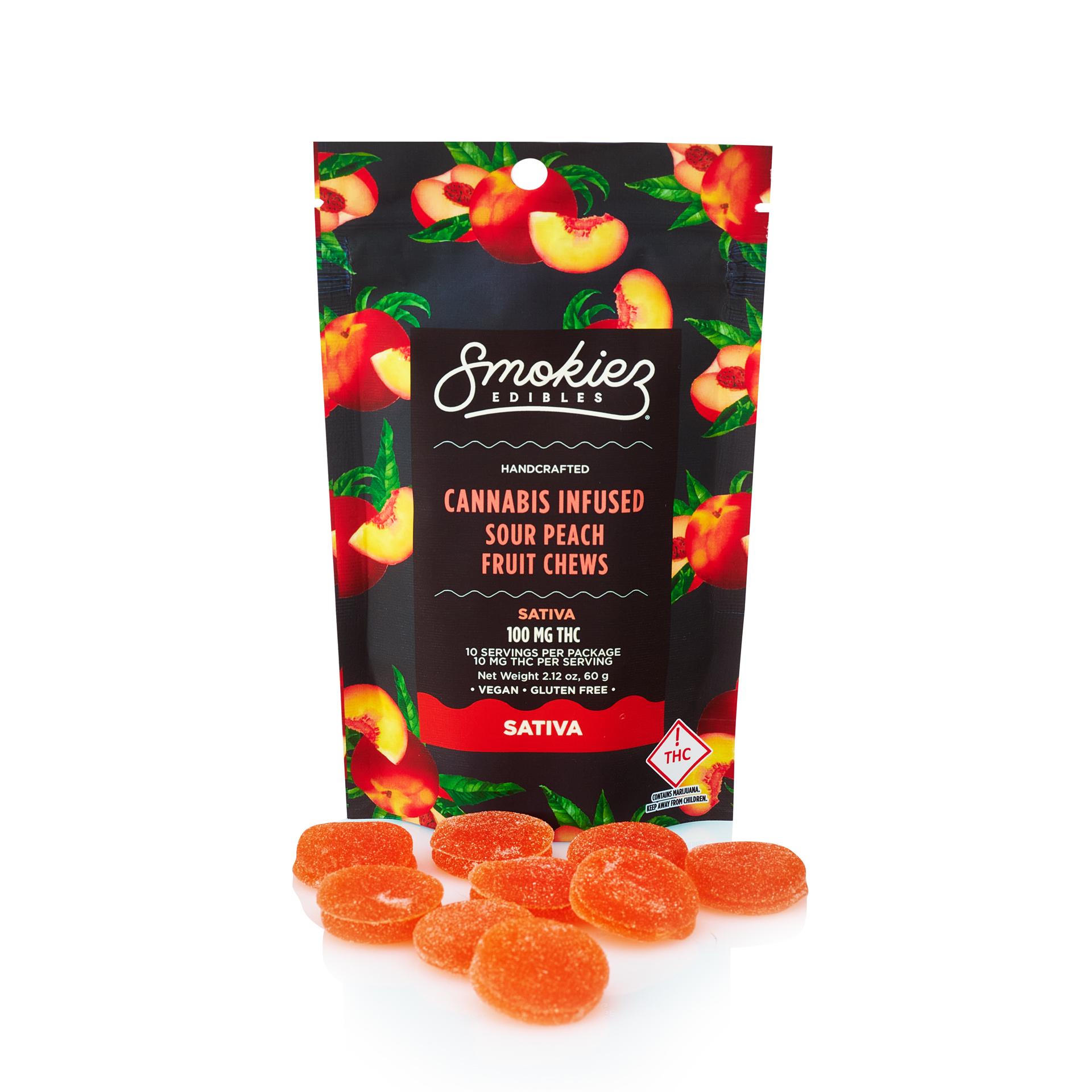 Photograph of product: Smokiez Sour Peach (S) Fruit Chews 100mg