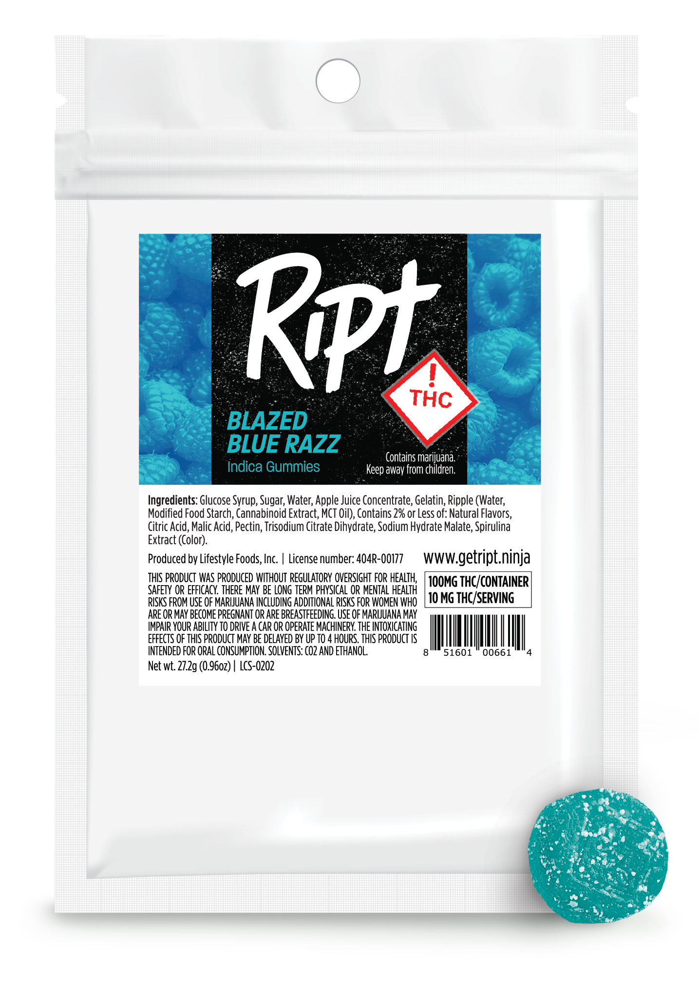 Photograph of product: Blazed Blue Razz - Oui'd (100mg TH-oui)