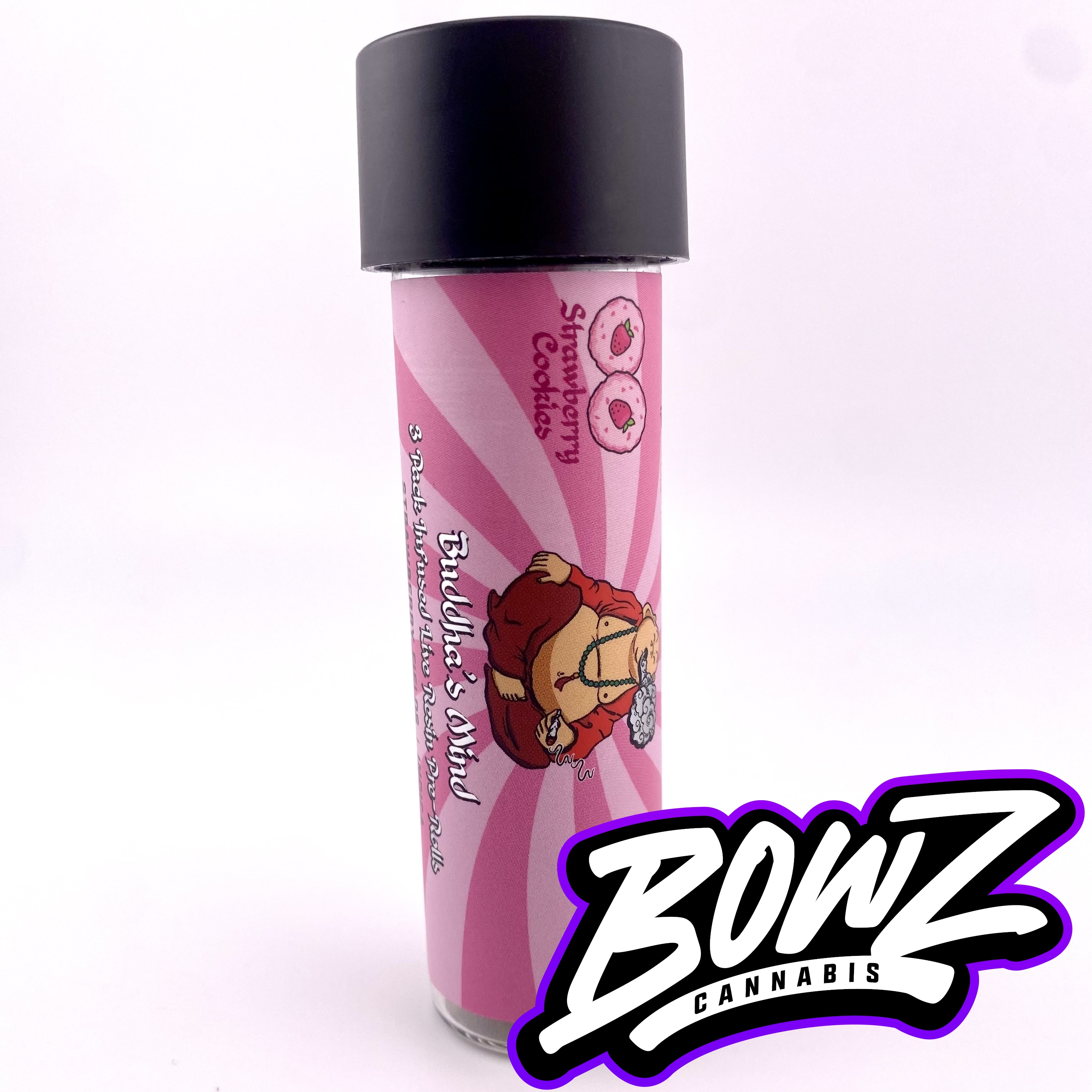Photograph of product: Buddha's Mind - 3pk .6g Live Resin Infused Prerolls - (1.8g) - Oui'd - **STRAWBERRY FIELDS** (2/$25)