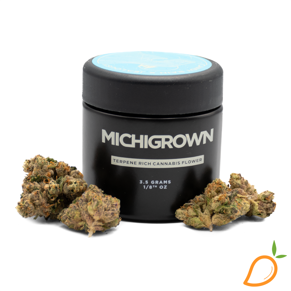 Photograph of product: 3.5g Candy Rain x Jealousy Prepacked Flower Michigrown