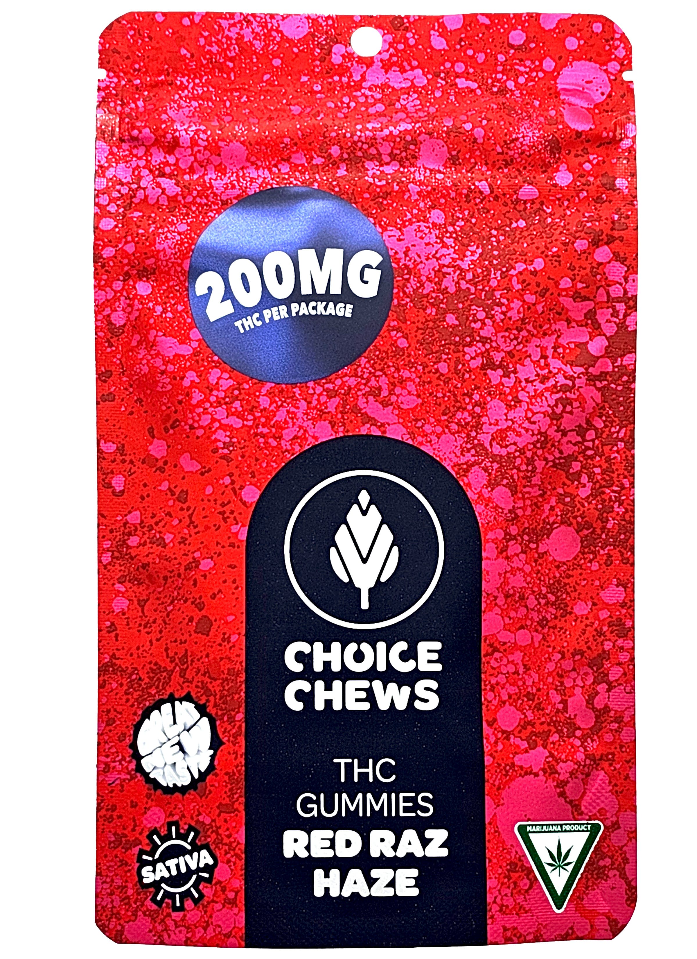 Photograph of product: Choice - Gummies - Red Raz Haze - 200mg - 10pk