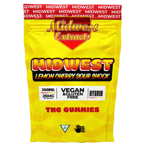 Photograph of product: Midwest Extracts Lemon Cherry Sour Shock Gummies 8 Pieces 200mg TH-oui