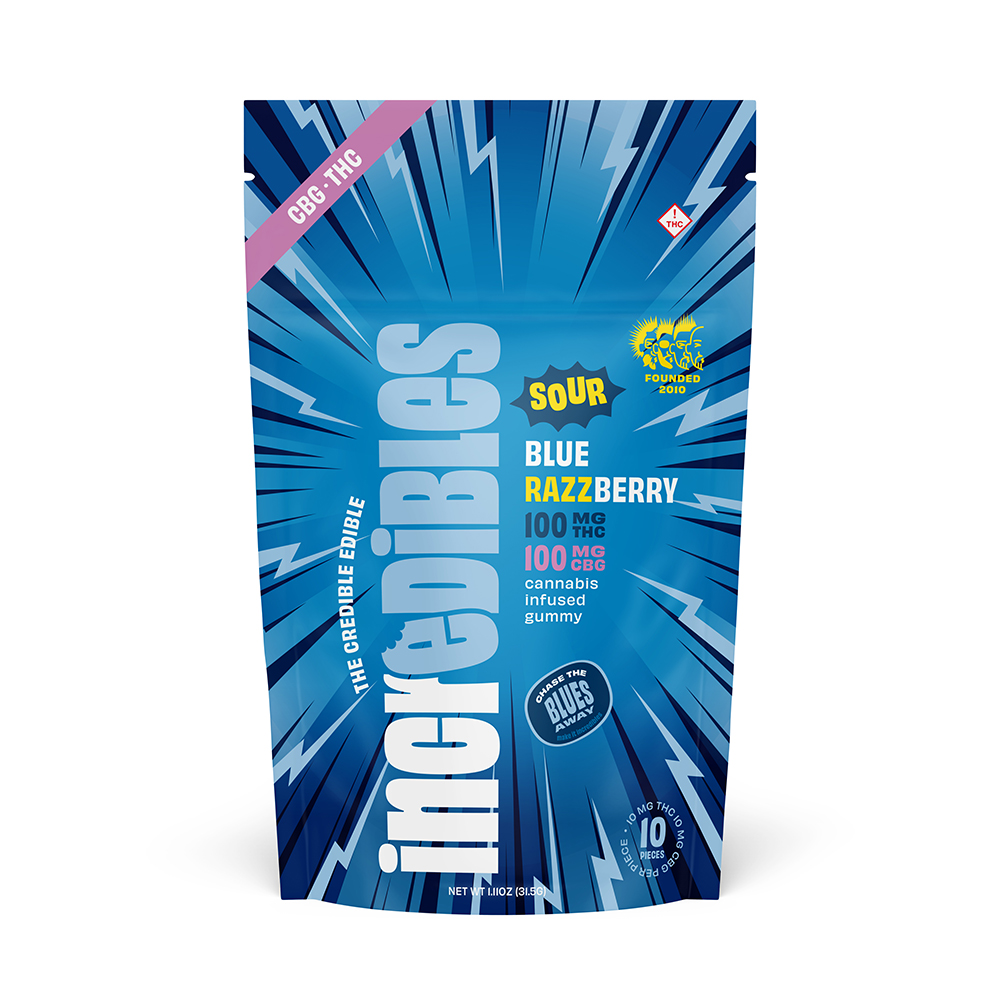 Photograph of product: Gummy Sour Blue Razzberry 1:1 TH-oui/CBG | 100mg