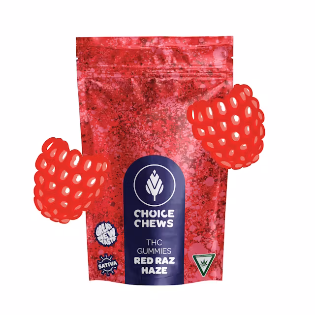 Photograph of product: Choice Chews - Gummies - 200mg - Red Raz Haze - Oui'd