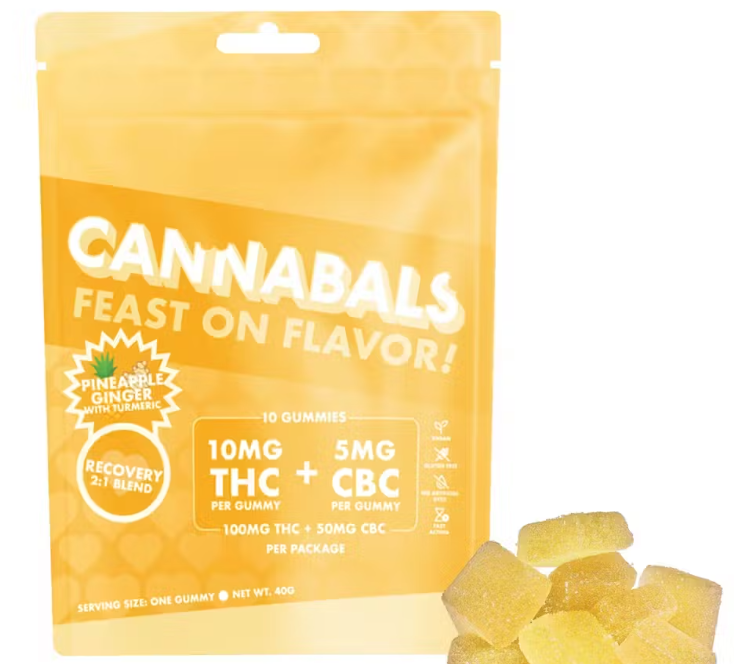 Photograph of product: Cannabals | 2:1 CBC Gummies 100mg | Pineapple Ginger (Recovery)